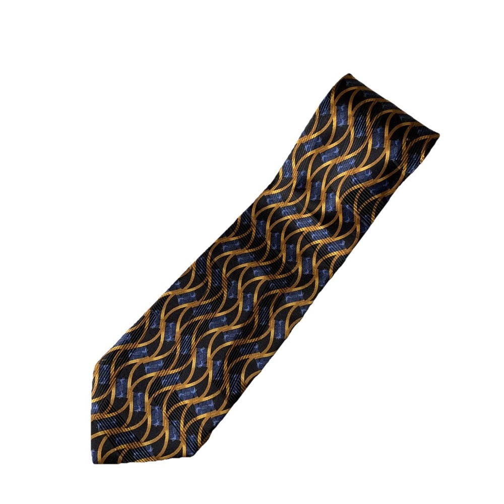 Robert Talbot Best of Class Italian Silk Gold Blue Tie 4"x58" Business Old Money